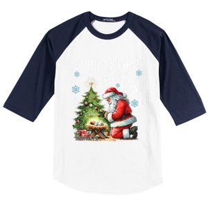 Every Knee Shall Bow Santa Christmas Nativity Scene Xmas Gift Baseball Sleeve Shirt