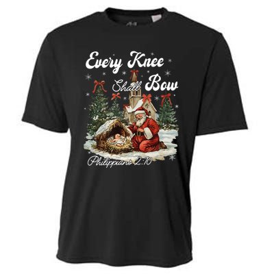 Every Knee Shall Bow Christian Christmas Cooling Performance Crew T-Shirt