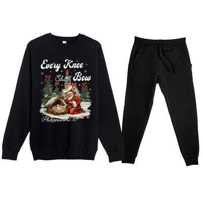 Every Knee Shall Bow Christian Christmas Premium Crewneck Sweatsuit Set