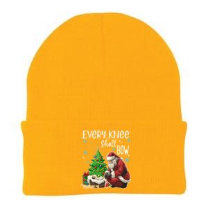 Every Knee Shall Bow Jesus Kneeling Santa Gift Knit Cap Winter Beanie