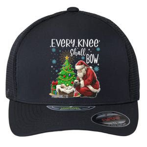 Every Knee Shall Bow Jesus Kneeling Santa Gift Flexfit Unipanel Trucker Cap