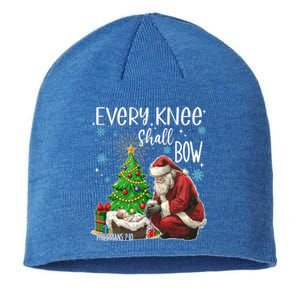 Every Knee Shall Bow Jesus Kneeling Santa Gift Sustainable Beanie