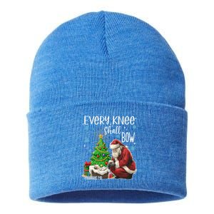 Every Knee Shall Bow Jesus Kneeling Santa Gift Sustainable Knit Beanie