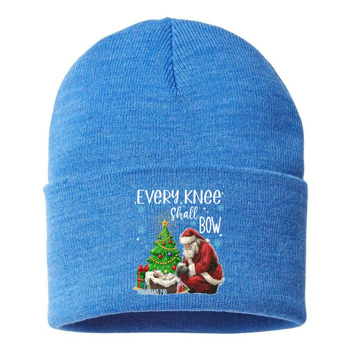 Every Knee Shall Bow Jesus Kneeling Santa Gift Sustainable Knit Beanie