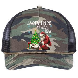 Every Knee Shall Bow Jesus Kneeling Santa Gift Retro Rope Trucker Hat Cap