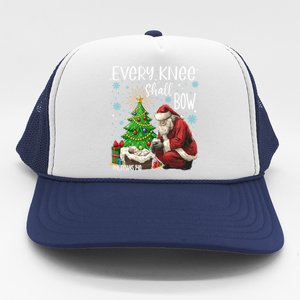 Every Knee Shall Bow Jesus Kneeling Santa Gift Trucker Hat