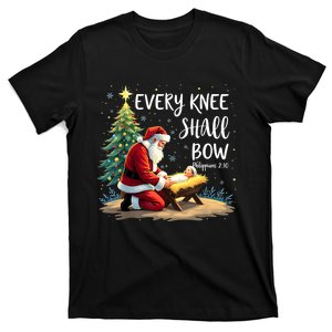 Every Knee Shall Bow Jesus Christian Santa Xmas Christmas T-Shirt