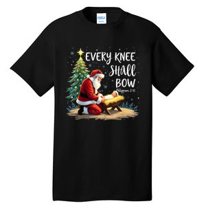 Every Knee Shall Bow Jesus Christian Santa Xmas Christmas Tall T-Shirt