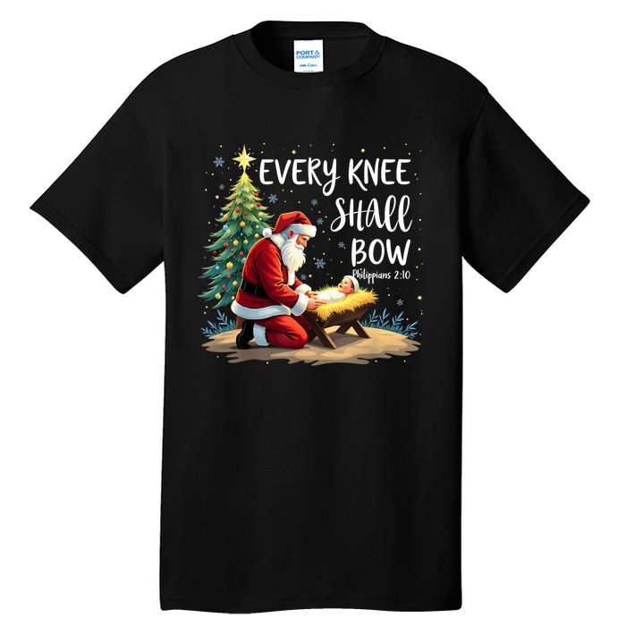 Every Knee Shall Bow Jesus Christian Santa Xmas Christmas Tall T-Shirt