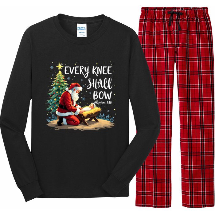 Every Knee Shall Bow Jesus Christian Santa Xmas Christmas Long Sleeve Pajama Set