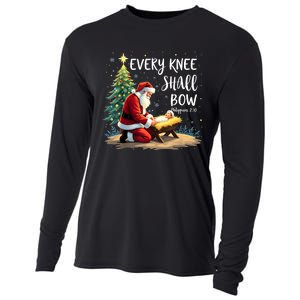 Every Knee Shall Bow Jesus Christian Santa Xmas Christmas Cooling Performance Long Sleeve Crew