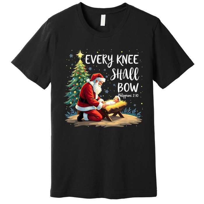 Every Knee Shall Bow Jesus Christian Santa Xmas Christmas Premium T-Shirt