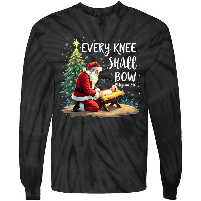 Every Knee Shall Bow Jesus Christian Santa Xmas Christmas Tie-Dye Long Sleeve Shirt