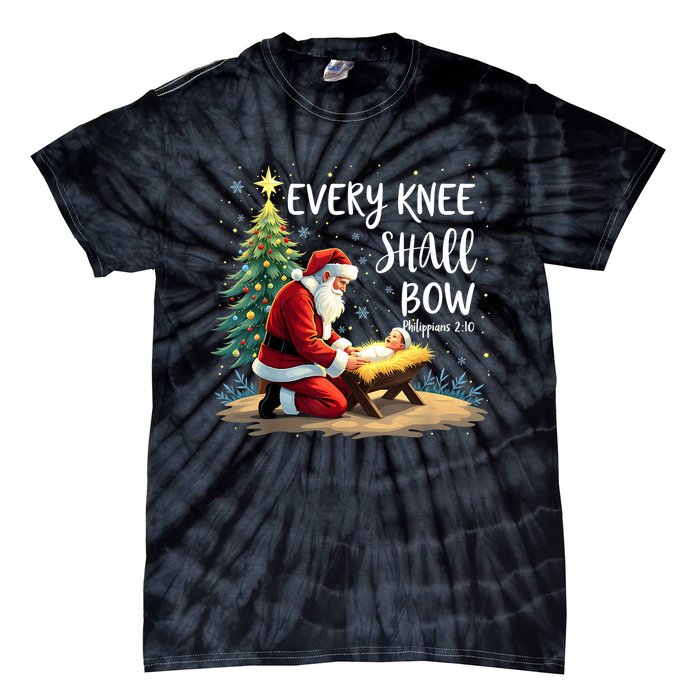 Every Knee Shall Bow Jesus Christian Santa Xmas Christmas Tie-Dye T-Shirt