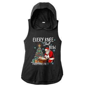 Every Knee Shall Bow Kneeling Santa Jesus Meaningful Gift Ladies PosiCharge Tri-Blend Wicking Draft Hoodie Tank