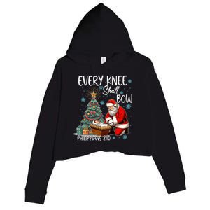 Every Knee Shall Bow Kneeling Santa Jesus Meaningful Gift Crop Fleece Hoodie