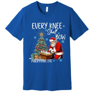 Every Knee Shall Bow Kneeling Santa Jesus Meaningful Gift Premium T-Shirt