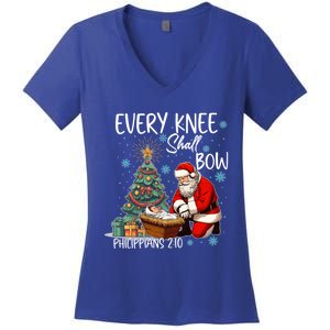 Every Knee Shall Bow Kneeling Santa Jesus Meaningful Gift Women's V-Neck T-Shirt