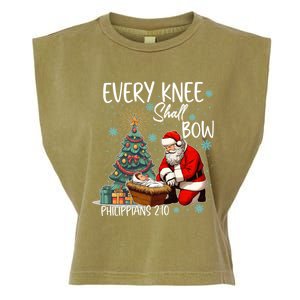 Every Knee Shall Bow Kneeling Santa Jesus Meaningful Gift Garment-Dyed Women's Muscle Tee