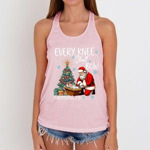 Every Knee Shall Bow Kneeling Santa Jesus Meaningful Gift Women's Knotted Racerback Tank