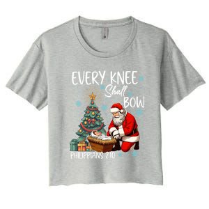 Every Knee Shall Bow Kneeling Santa Jesus Meaningful Gift Women's Crop Top Tee