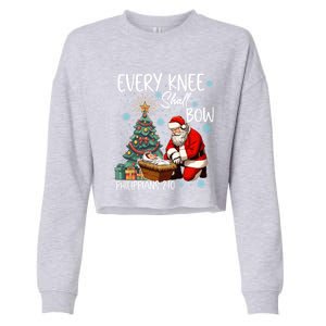 Every Knee Shall Bow Kneeling Santa Jesus Meaningful Gift Cropped Pullover Crew