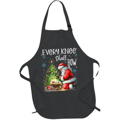 Every Knee Shall Bow Santa Christmas Nativity Scene Xmas Full-Length Apron With Pockets