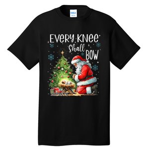 Every Knee Shall Bow Santa Christmas Nativity Scene Xmas Tall T-Shirt