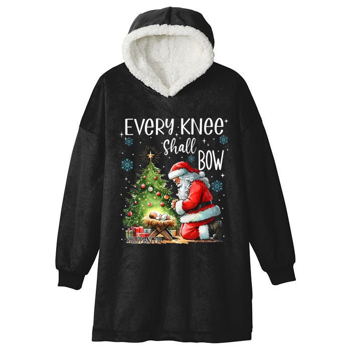 Every Knee Shall Bow Santa Christmas Nativity Scene Xmas Hooded Wearable Blanket