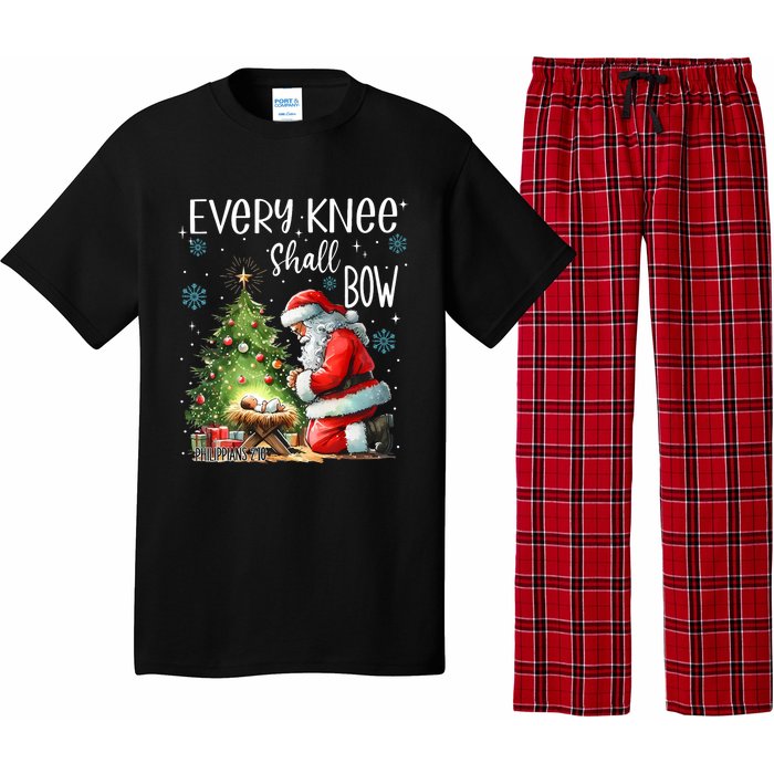 Every Knee Shall Bow Santa Christmas Nativity Scene Xmas Pajama Set