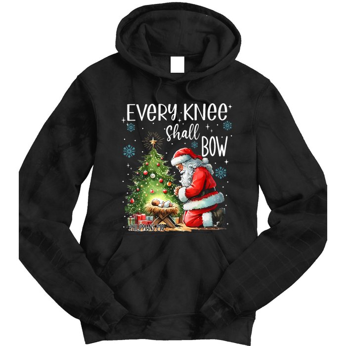 Every Knee Shall Bow Santa Christmas Nativity Scene Xmas Tie Dye Hoodie