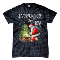 Every Knee Shall Bow Santa Christmas Nativity Scene Xmas Tie-Dye T-Shirt