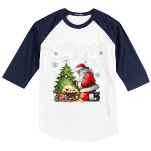 Every Knee Shall Bow Santa Christmas Nativity Scene Xmas Baseball Sleeve Shirt