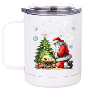 Every Knee Shall Bow Santa Christmas Nativity Scene Xmas 12 oz Stainless Steel Tumbler Cup