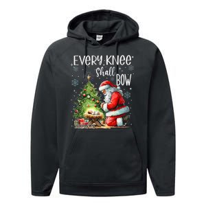 Every Knee Shall Bow Santa Christmas Nativity Scene Xmas Performance Fleece Hoodie