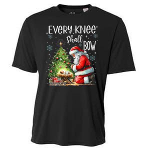 Every Knee Shall Bow Santa Christmas Nativity Scene Xmas Cooling Performance Crew T-Shirt