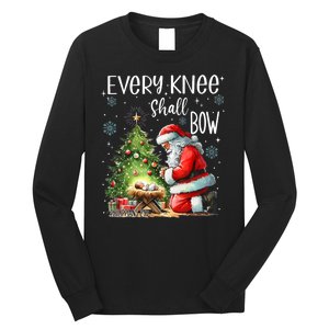 Every Knee Shall Bow Santa Christmas Nativity Scene Xmas Long Sleeve Shirt