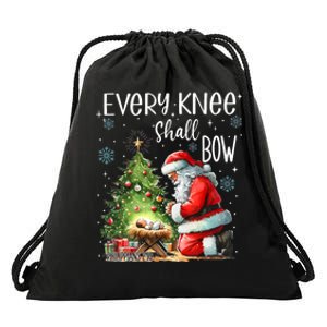 Every Knee Shall Bow Santa Christmas Nativity Scene Xmas Drawstring Bag