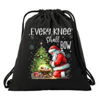 Every Knee Shall Bow Santa Christmas Nativity Scene Xmas Drawstring Bag