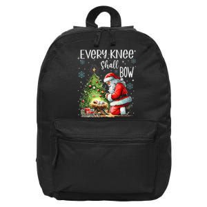 Every Knee Shall Bow Santa Christmas Nativity Scene Xmas 16 in Basic Backpack