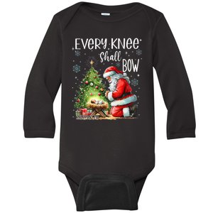 Every Knee Shall Bow Santa Christmas Nativity Scene Xmas Baby Long Sleeve Bodysuit