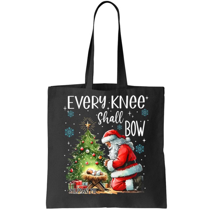 Every Knee Shall Bow Santa Christmas Nativity Scene Xmas Tote Bag