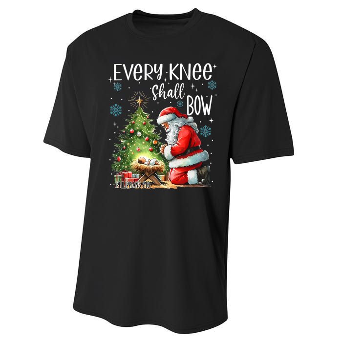 Every Knee Shall Bow Santa Christmas Nativity Scene Xmas Performance Sprint T-Shirt