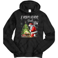 Every Knee Shall Bow Santa Christmas Nativity Scene Xmas Tie Dye Hoodie