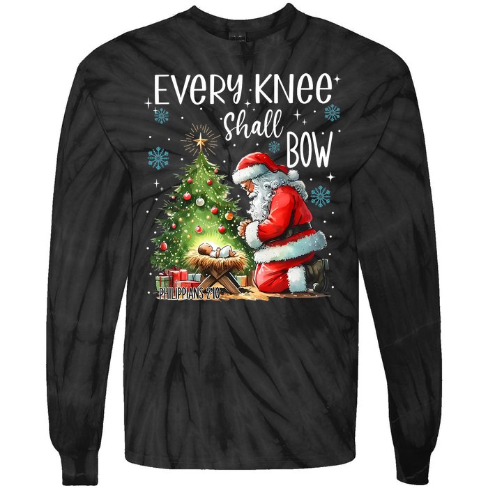 Every Knee Shall Bow Santa Christmas Nativity Scene Xmas Tie-Dye Long Sleeve Shirt