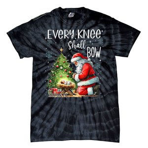 Every Knee Shall Bow Santa Christmas Nativity Scene Xmas Tie-Dye T-Shirt