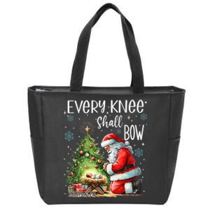 Every Knee Shall Bow Santa Christmas Nativity Scene Xmas Zip Tote Bag