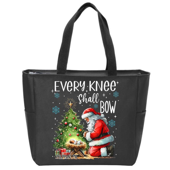 Every Knee Shall Bow Santa Christmas Nativity Scene Xmas Zip Tote Bag