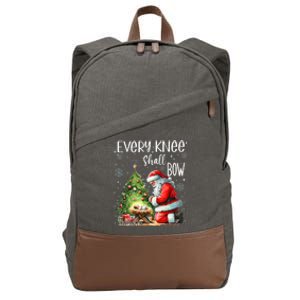 Every Knee Shall Bow Santa Christmas Nativity Scene Xmas Cotton Canvas Backpack