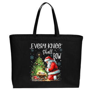 Every Knee Shall Bow Santa Christmas Nativity Scene Xmas Cotton Canvas Jumbo Tote